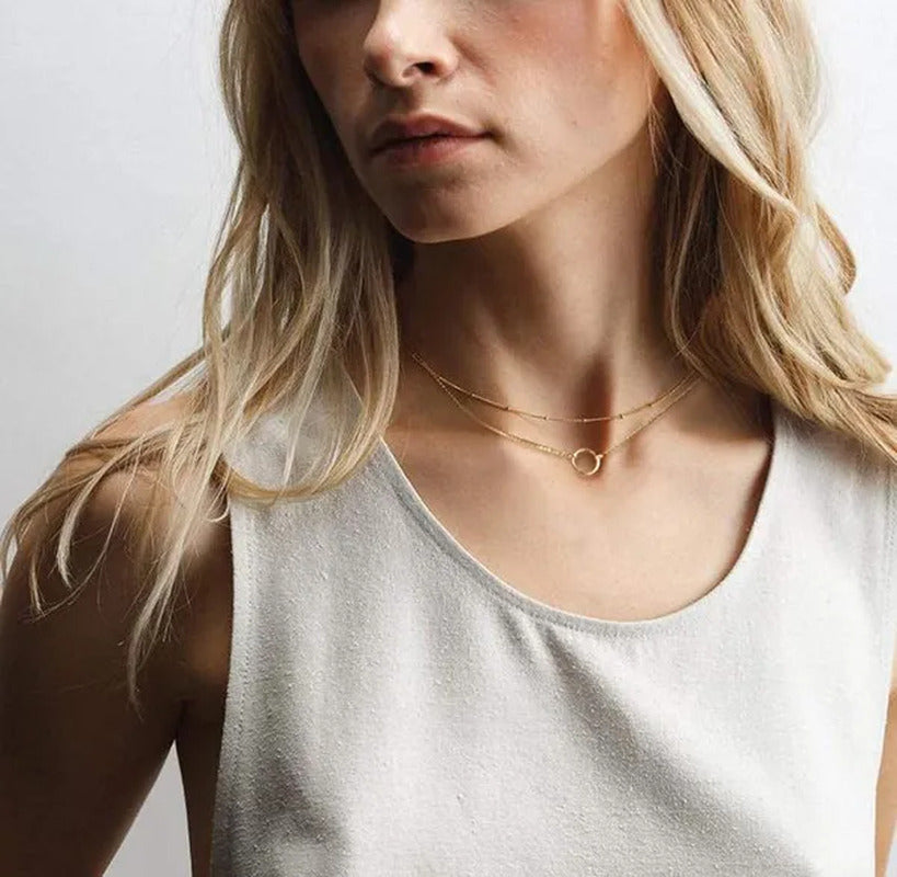 Layered Necklace Pendant Handcrafted 18K Gold Plated Delicate Circle Gold Neckla