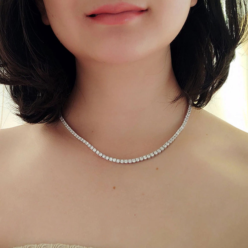 Solid 925 Sterling Silver Tennis Necklace(41-55Cm, 16-22 Inch) Bracelet(15-21Cm)