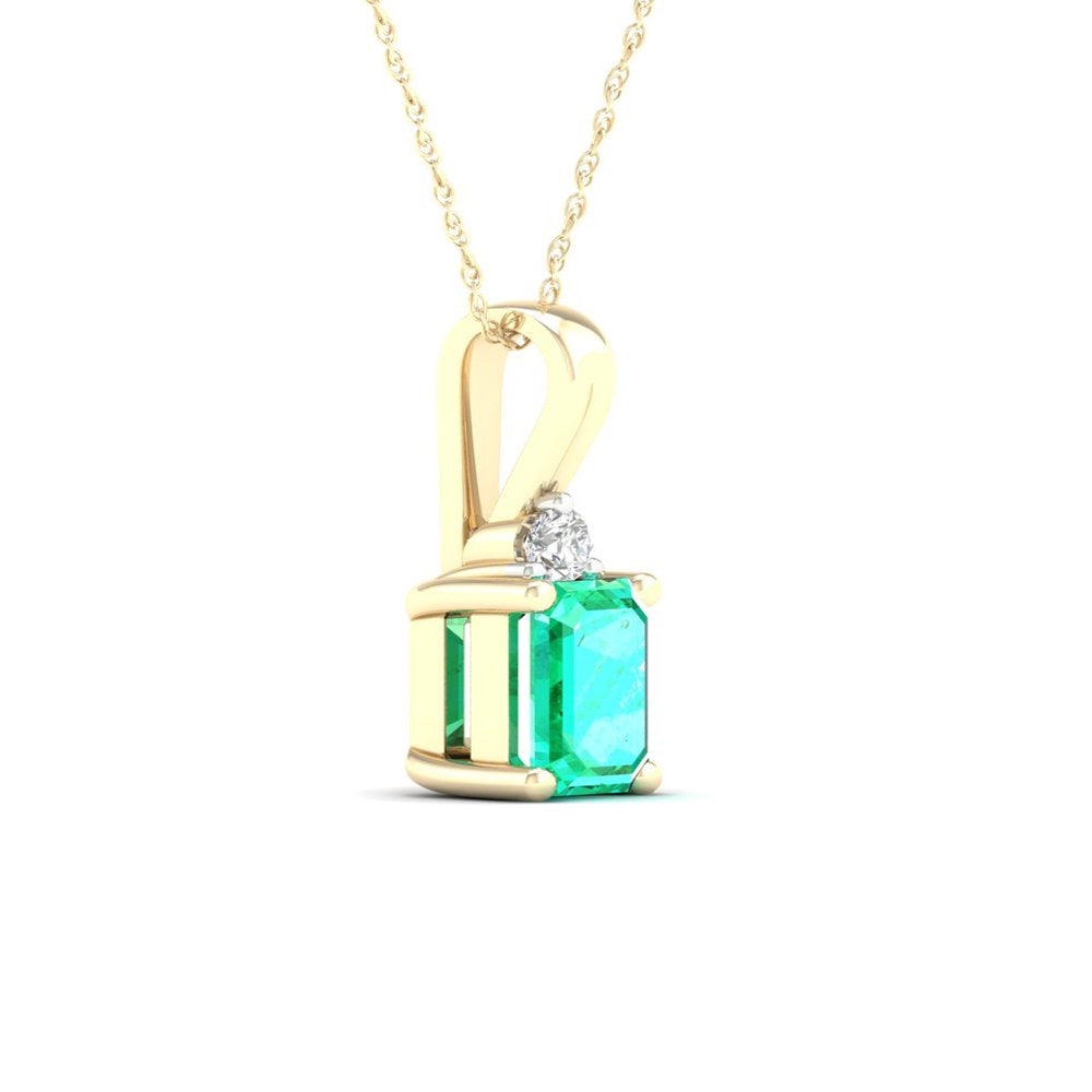 Imperial Gemstone 10K Yellow Gold Octagonal Cut Emerald and Diamond Pendant Neck