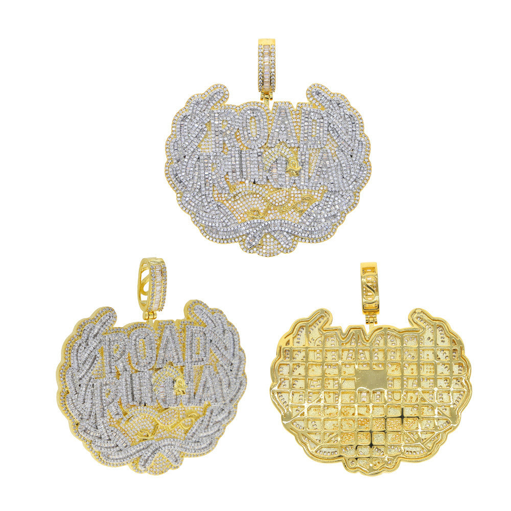 Large Size Letter Road Runna Pendant Full of Diamonds