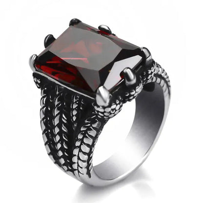 MEN'S BOY"S Dragon Claw Sapphire Ruby Blue CZ 316L Silver Stainless Steel Biker