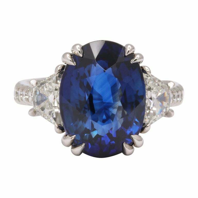 8 Carat Vivid Blue Sapphire and Diamond Ring