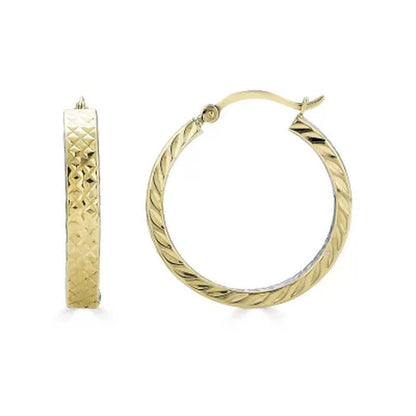 14K Two-Tone Diamond Cut Hoop Earrings
