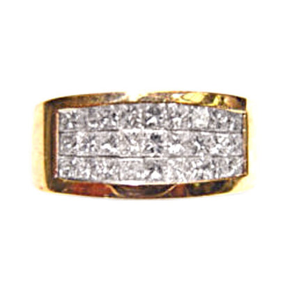 3 ROW 27 STONE 5 POINTERS INVISIBLE SET PRINCESS SHAPE DIAMOND BAND 1.45 CT 18 K