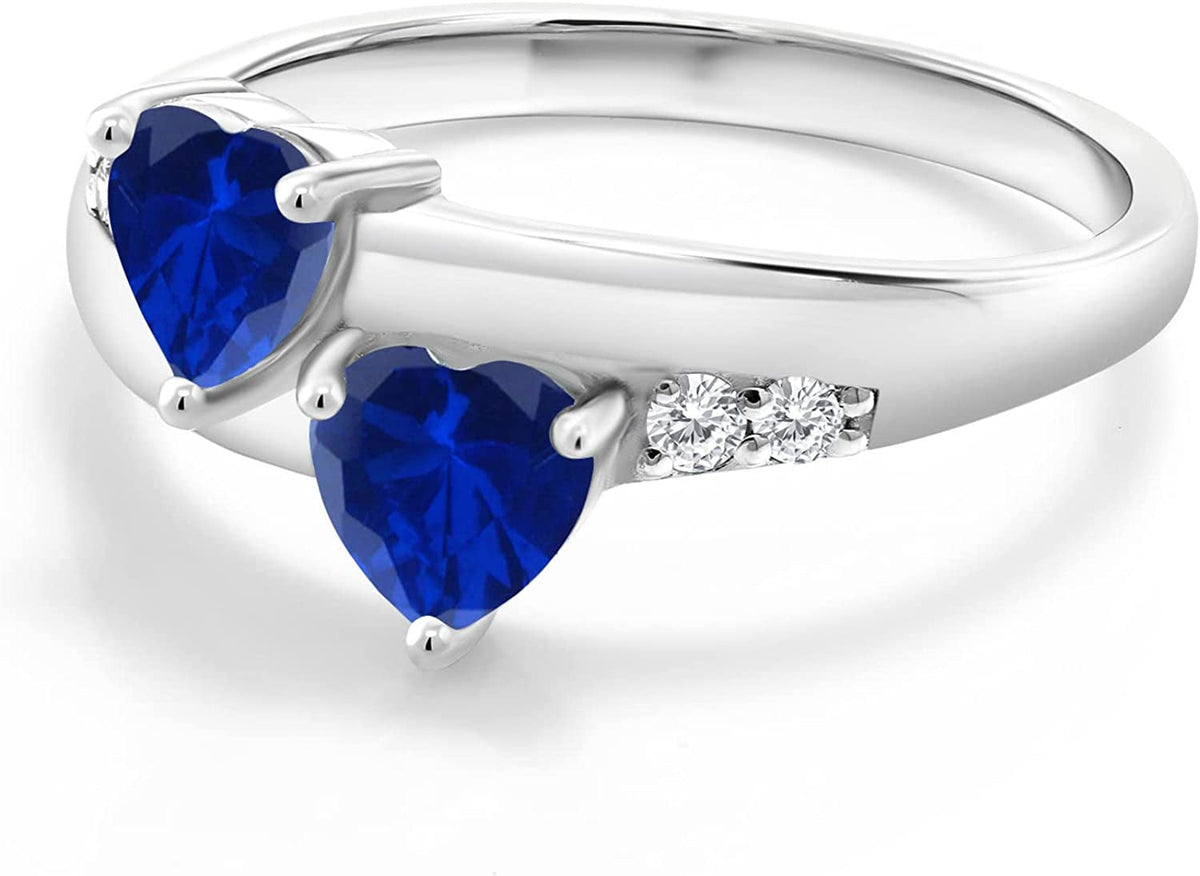 925 Sterling Silver Blue Created Sapphire and White Lab Grown Diamond Women Ring