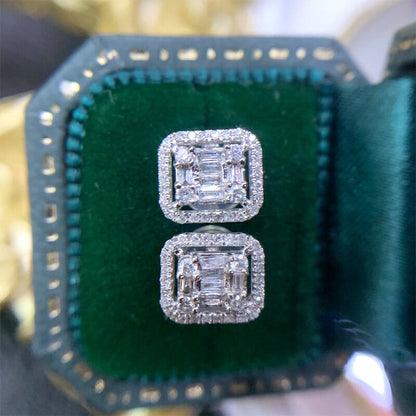 100% 18K White Gold Au750 Women Stud Earrings Real Natural Diamond Earring