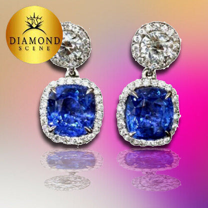 GIA Sapphire cushion drop shape 7.62 ct diamond round brilliant shape 1.68 ct