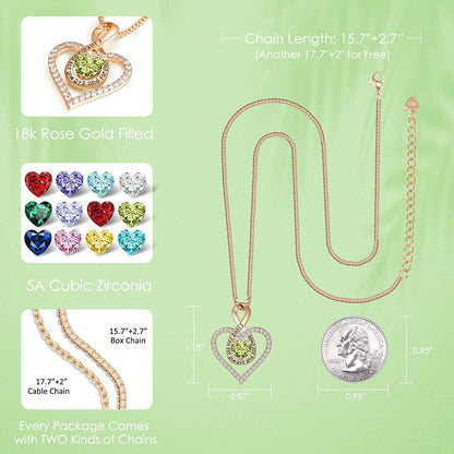 Jewelry for Women Infinity Heart Birthstone Necklace 18K Rose Gold / 925 Sterlin