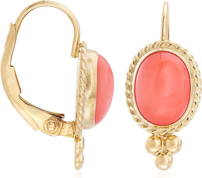Bezel-Set Coral Drop Earrings in 14Kt Yellow Gold