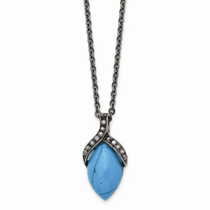 Stainless Steel Simulated Turquoise Marcasite Antiqued Necklace Chain