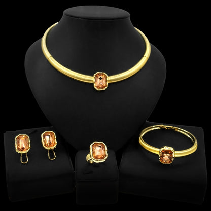 Color Block Necklace Earrings Bracelet Ring Jewelry Set of Four