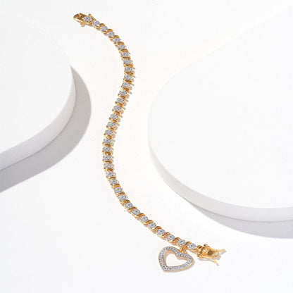 Forever Facets Women'S 18K Yellow Gold Plated Diamond Accent Open Heart Charm Te