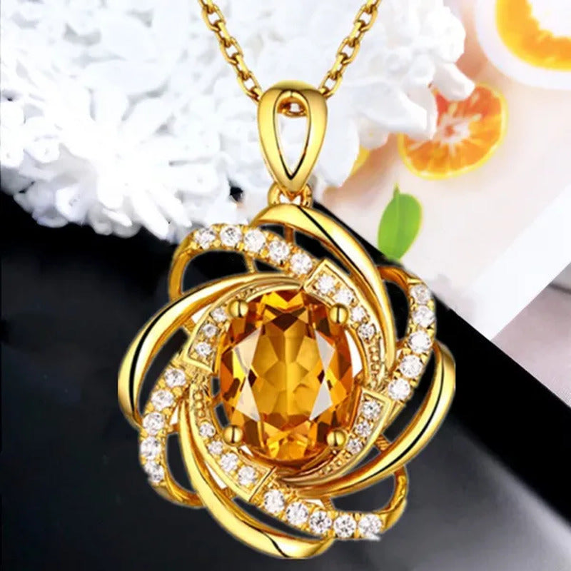 Exquisite Fashion Creativity Sapphire Flower Necklace Spiral Diamond Pattern Pen
