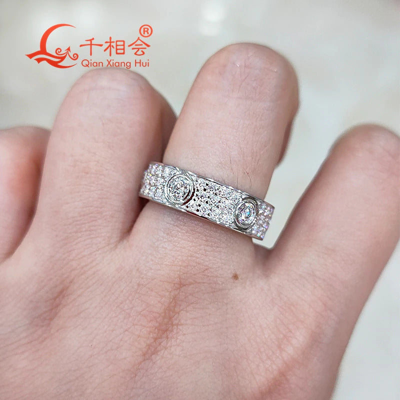 925 Silver Solid Rings Classic Love Three Rows of Luxury Eternity Ring D VVS