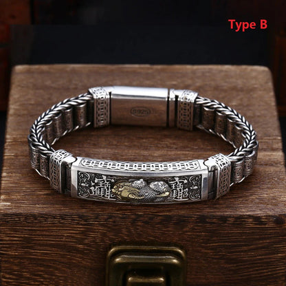 Real Silver Retro Thick Personalized Lucky Pixiu Bracelet Men Man Thai Silver