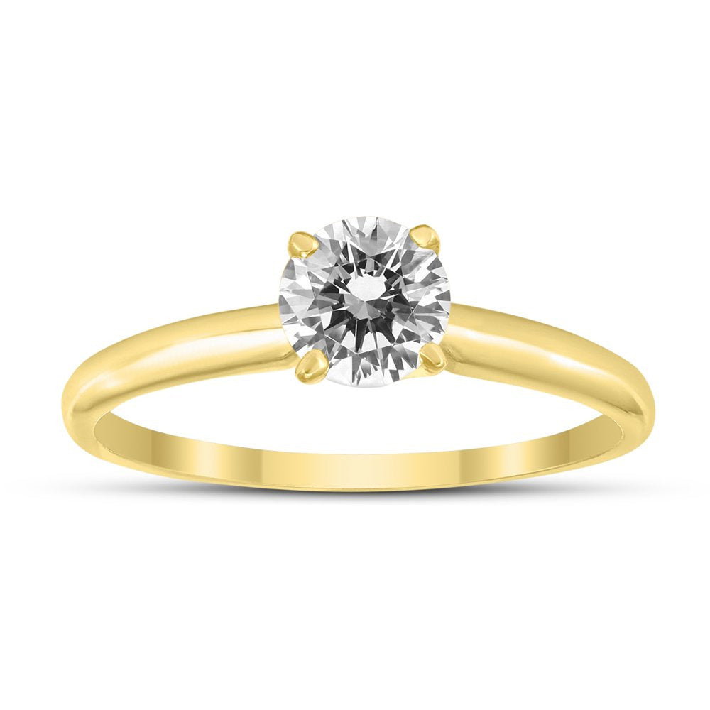1/3 Carat round Diamond Solitaire Ring in 14K Yellow Gold (J-K-L Color, I2-I3 Cl