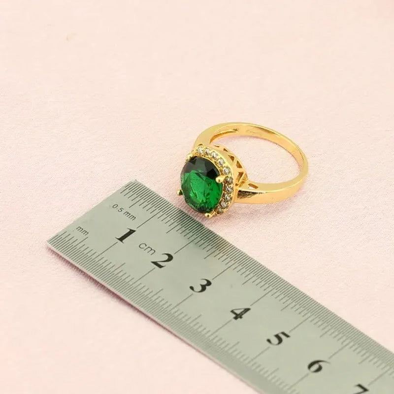 Flawless Long Gold Color Women Jewelry Sets Green Emerald Drop Earrings Necklace