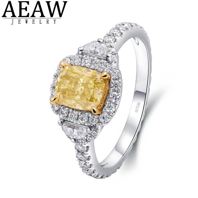 Fancy Yellow Moissanite Cushion Cut Engagement Ring 0.7Ct 5X6Mm for Women Real