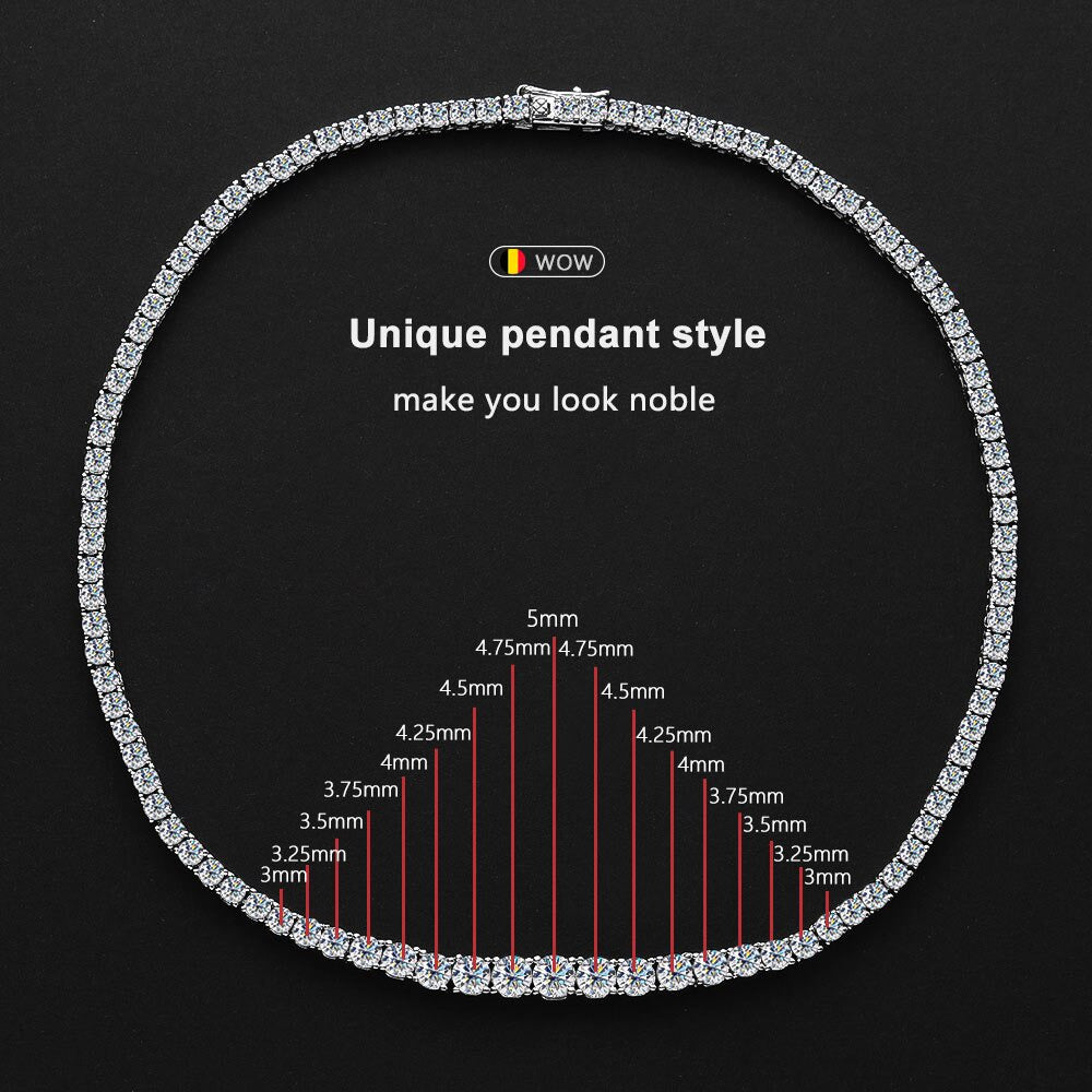 925 Sterling Silver Moissanite Tennis Necklace Diamond Luxury Plated 18K White