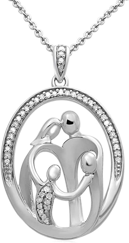 Parent and Child Family Necklace Pendant with Natural White round Diamonds 1/10