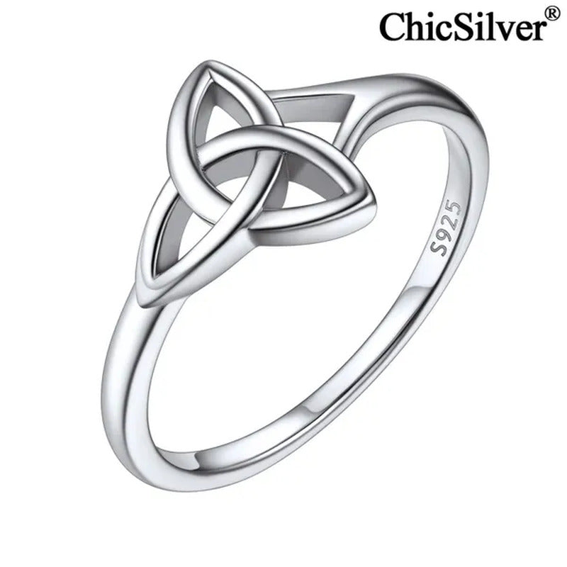 Chicsilver 925 Sterling Silver Ring for Women Triquetra Celtic Knot Promise Ring