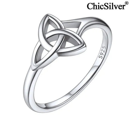 Chicsilver 925 Sterling Silver Ring for Women Triquetra Celtic Knot Promise Ring