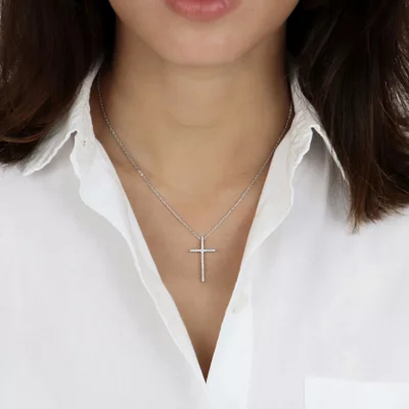 0.10 CT. T.W. Diamond Cross Pendant in Sterling Silver