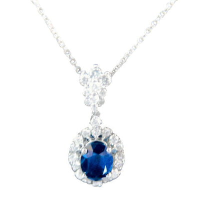 SAPPHIRE OVAL SHAPE ROUND DIAMOND PENDANT INCLUDED CHAIN