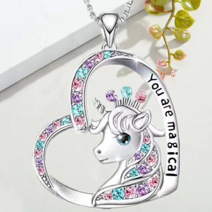 Exquisite Fashion Creative Personality Women'S Zircon Unicorn Necklace Jewelry C