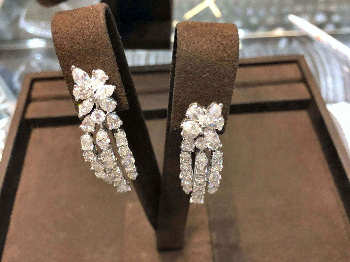 DIAMOND EMERALD SHAPE MARQUISE SHAPE ROUND BRILLIANT DANGLE DIAMOND EARRING