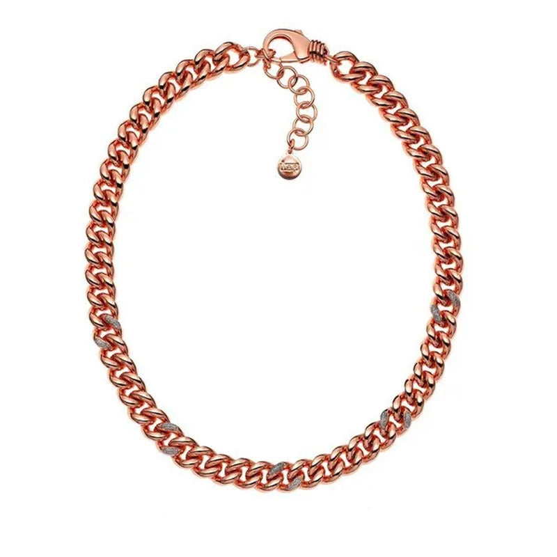 18 Karat Rose Gold Electro Plated Venetian Link Necklace with Diamond Dust