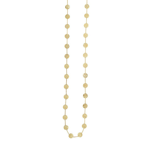 14K Yellow Gold Shiny Hammered Disc Rolo Type Chain Long Link Necklace 38" Sprin
