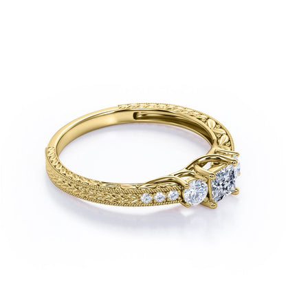 Vintage Half Carat Princess Cut Diamond - Channel Set Band - Edwardian Engagemen