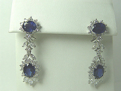 4 OVAL BLUE SAPPHIRES SET WITH MARQUISE ROUND BRILLIANT SHAPE DIAMOND EARRING