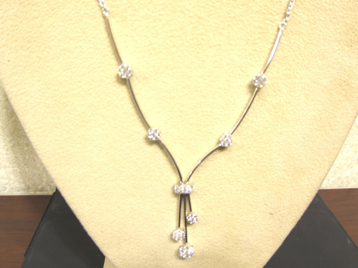 2.15 CT DIAMOND LONG NECKLACE CLUSTER BOTTOM 20 INCH NECK SIZE 14 K WHITE GOLD