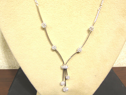 2.15 CT DIAMOND LONG NECKLACE CLUSTER BOTTOM 20 INCH NECK SIZE 14 K WHITE GOLD