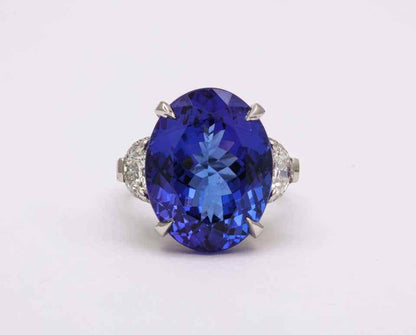 Fourteen Carat Blue Tanzanite and Diamond Ring