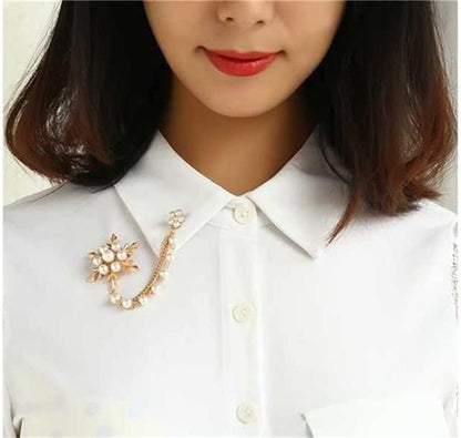 QUUL Korean Jewelry Fashion Pearl Ice Flower Tassel Brooch Korean Version Corsag
