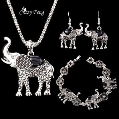 1Set Animal Elephant Women'S Necklace Pendant Drop Earrings Bracelet Jewelry Set