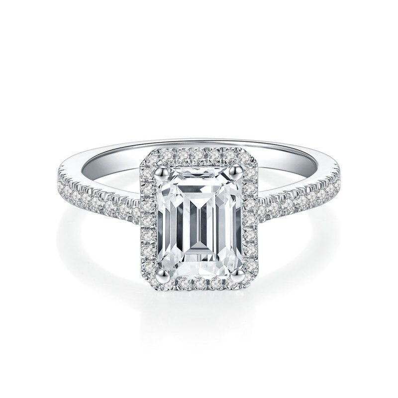 Square Cut 2Ct 8.0Mm Moissanite Diamond Rings for Women Platinum Plated 925