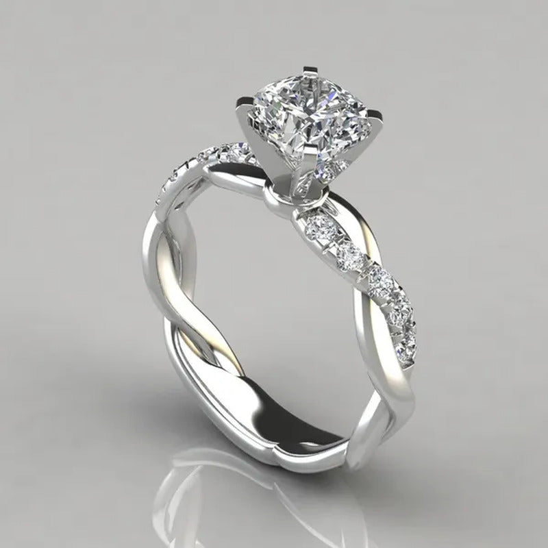 Exquisite Women'S Fashion Rose Gold Two-Color Princess Square Diamond Ring Bride