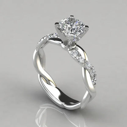 Exquisite Women'S Fashion Rose Gold Two-Color Princess Square Diamond Ring Bride