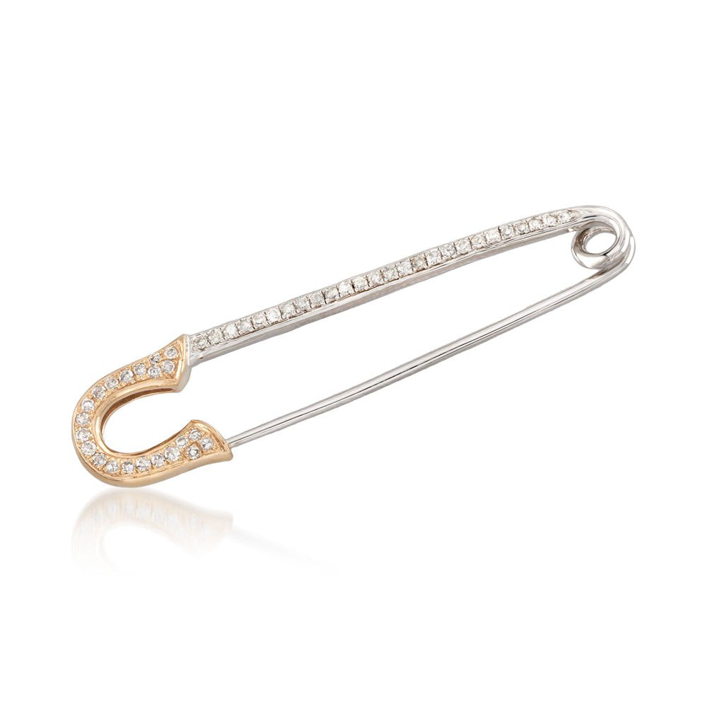0.16 Ct. T.W. Diamond Safety Pin in Sterling Silver and 14Kt Yellow Gold
