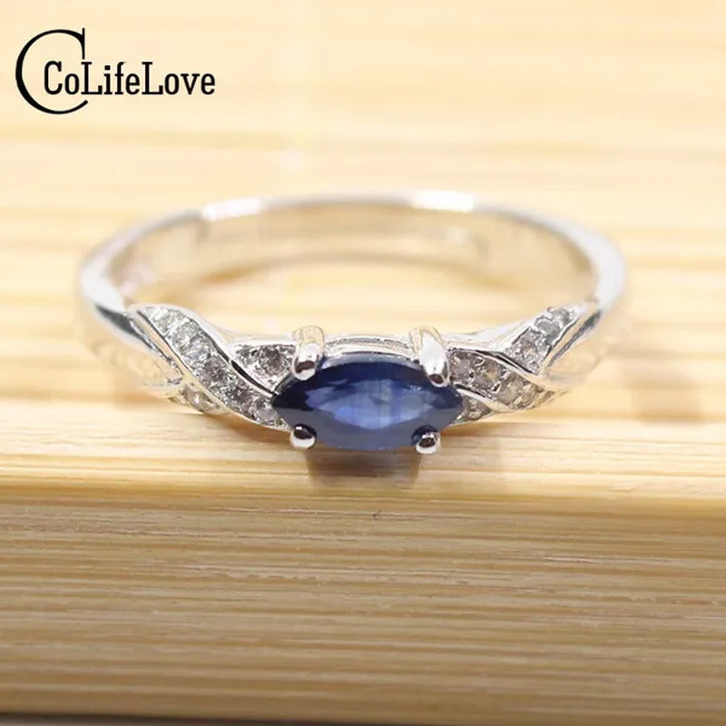 Hotsale Natural Sapphire Ring 3*6Mm Natural Sapphire Gemstone Silver Ring Solid