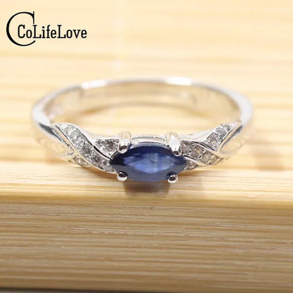Hotsale Natural Sapphire Ring 3*6Mm Natural Sapphire Gemstone Silver Ring Solid