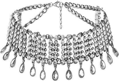 Vintage Boho Full Rhinestones Necklaces Tassel Jewelry Set Layered Pendant State