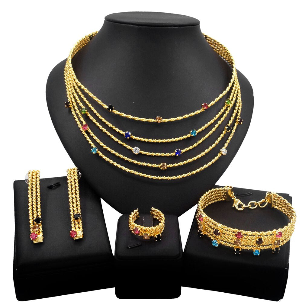 Latest Exquisite Brazilian Gold Plated Wedding Jewelry Set Gold Plated Bridal