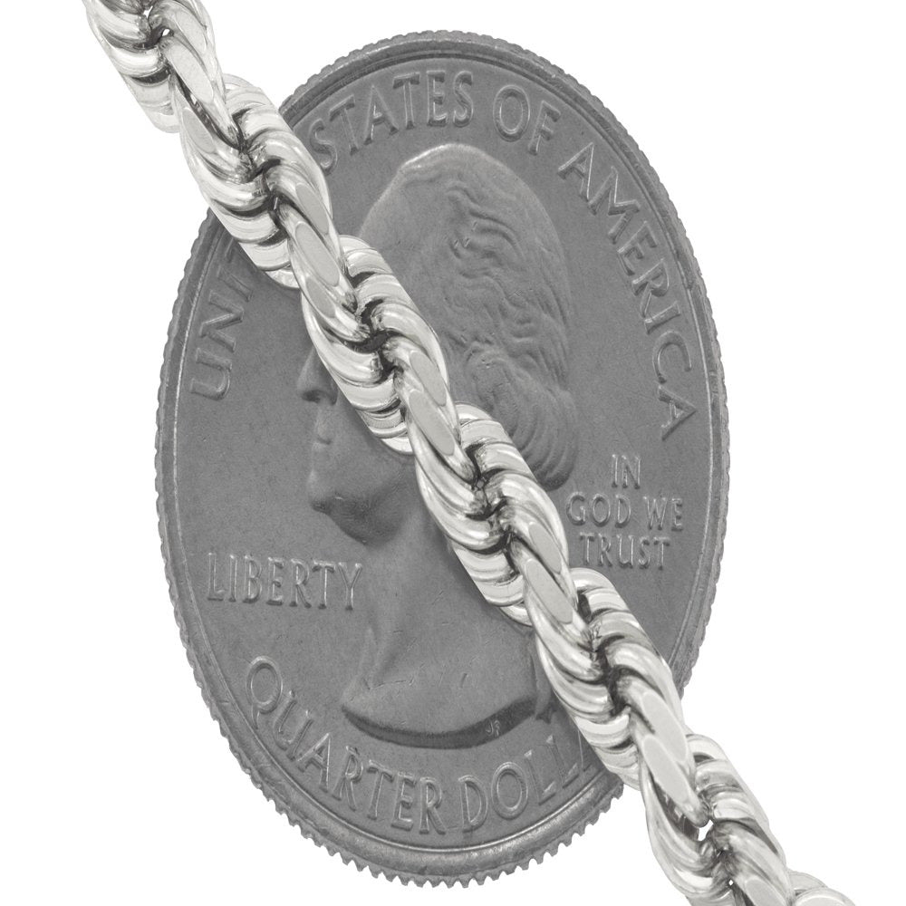 10K White Gold 5Mm Rope Chain Diamond Cut Pendant Necklace, Mens Jewelry with Lo