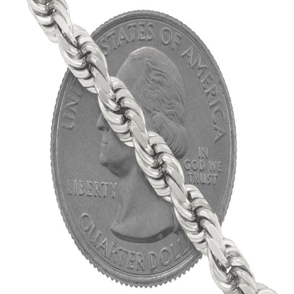 10K White Gold 5Mm Rope Chain Diamond Cut Pendant Necklace, Mens Jewelry with Lo