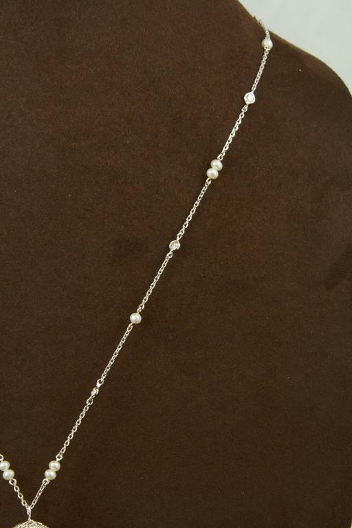 Pearl beads dangle diamond tassel hanging from a diamond by yard necklace 18 k